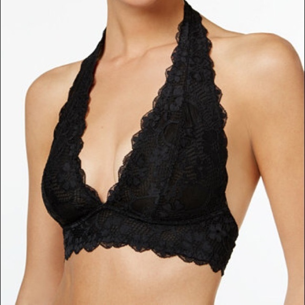 Free People Galloon Lace Halter Bra Black S